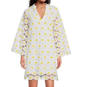 J. Marie Jenna yellow white floral lace crochet mini dress